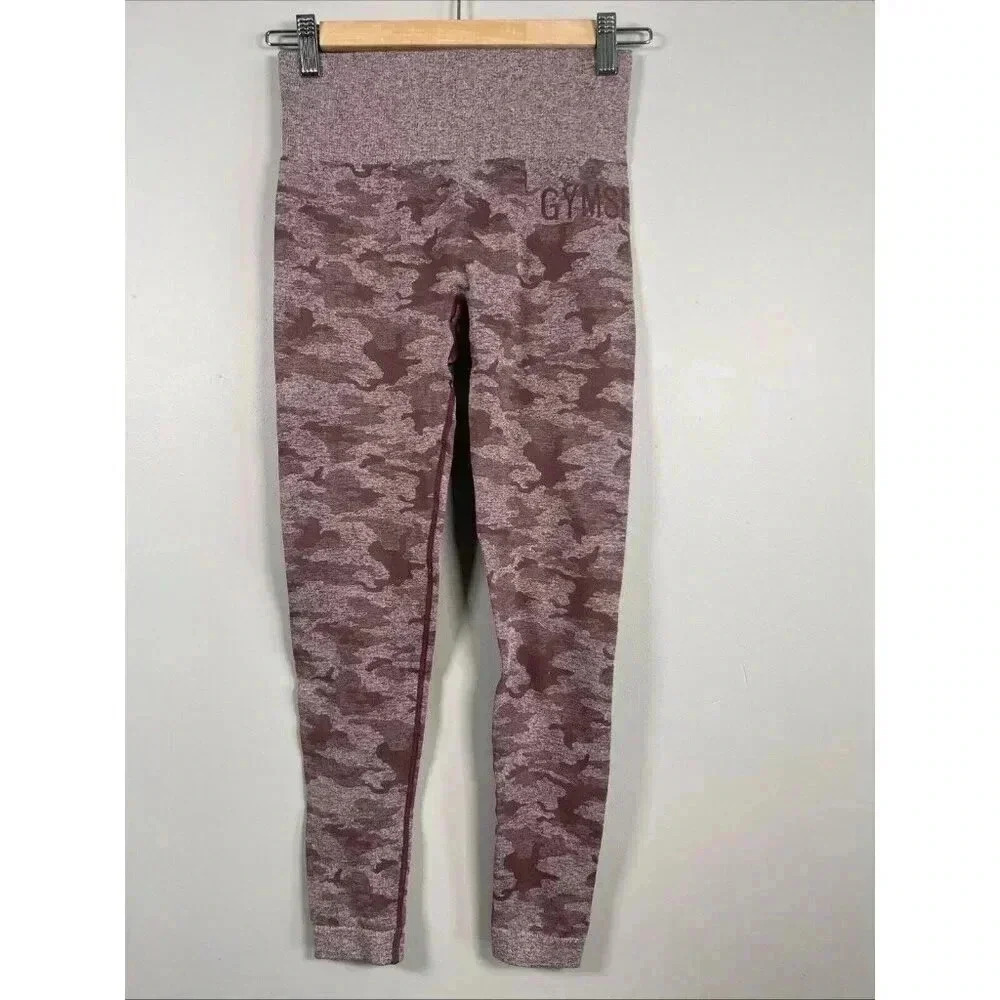 Gymshark Camo‎ Adapt Seamless High Rise Leggings Gym Workout Sz S Burgundy Yoga